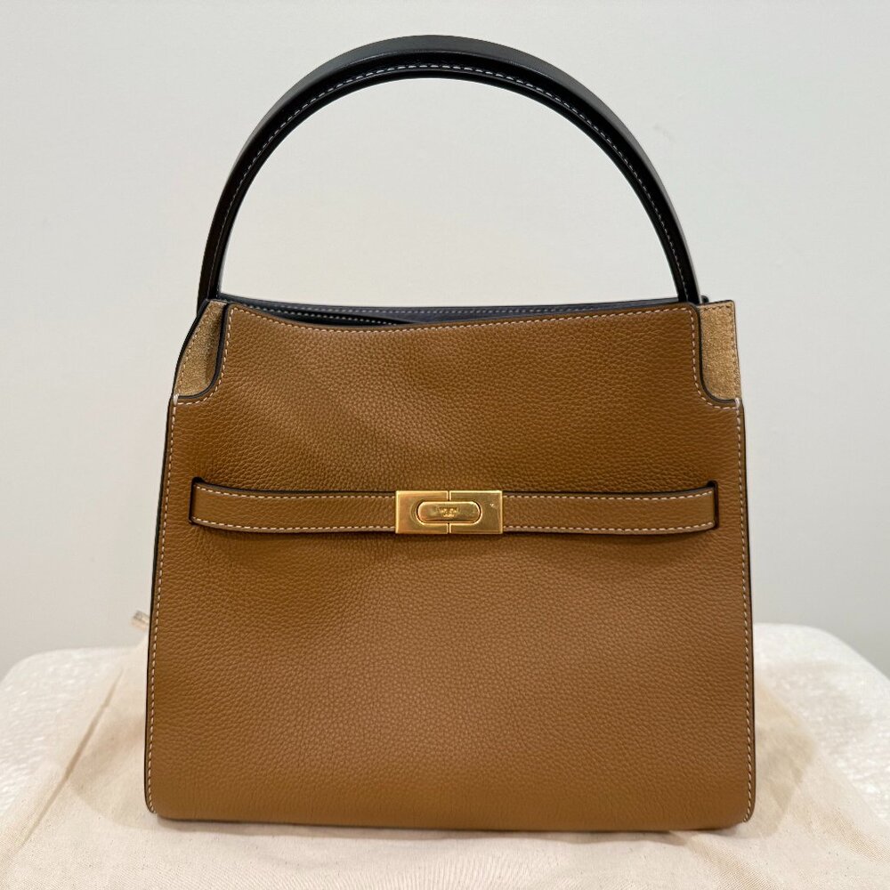 Tory Burch Small Lee Radziwill Pebbled Double Bag in Tiger's Eye